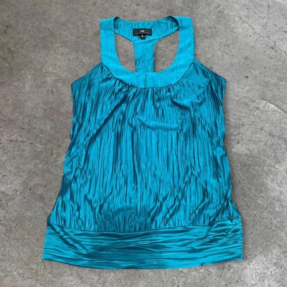 Vintage Tops - y2k turquoise dark teal satin textured tank top small